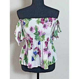 Ambience Women’s Top‎ White Floral off The Shoulder Tub Y2K Top Size (L)